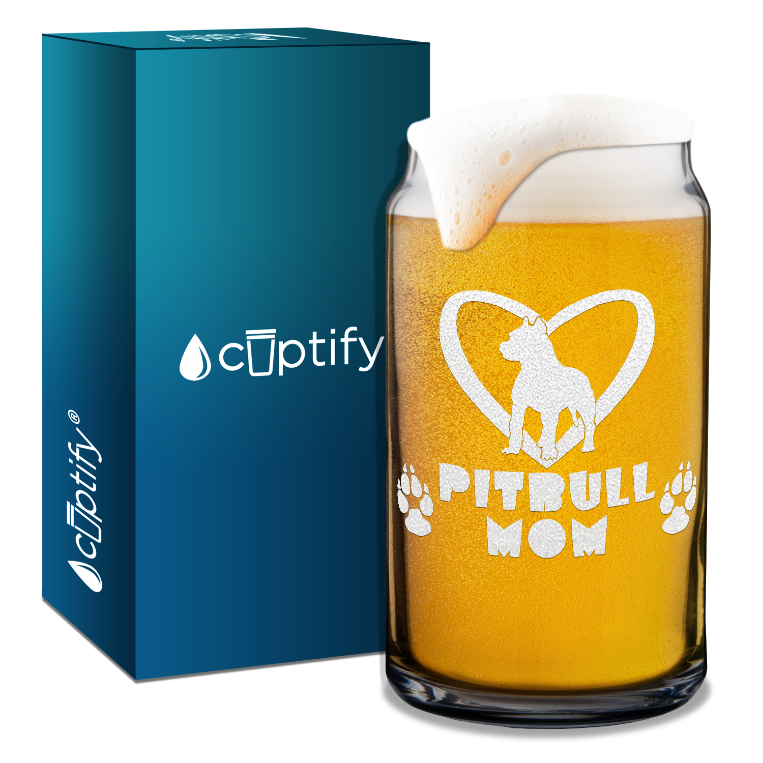  Pitbull Mom Etched on 16 oz Beer Glass Can