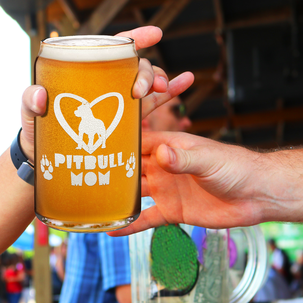  Pitbull Mom Etched on 16 oz Beer Glass Can