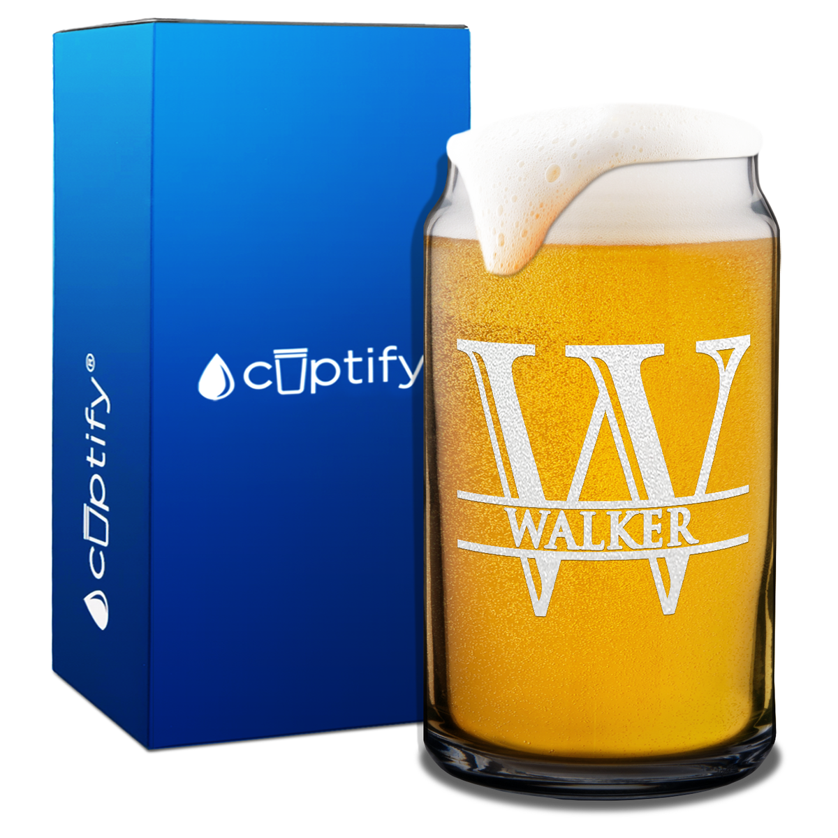 Personalized Initial Monogram with Name Etched 16oz Glass Can