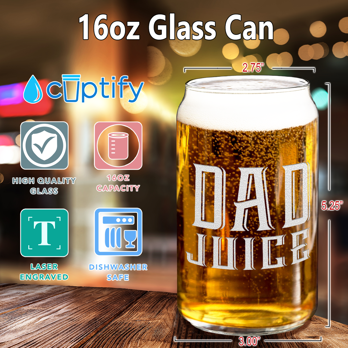  Dad Juice 16 oz Beer Glass Can