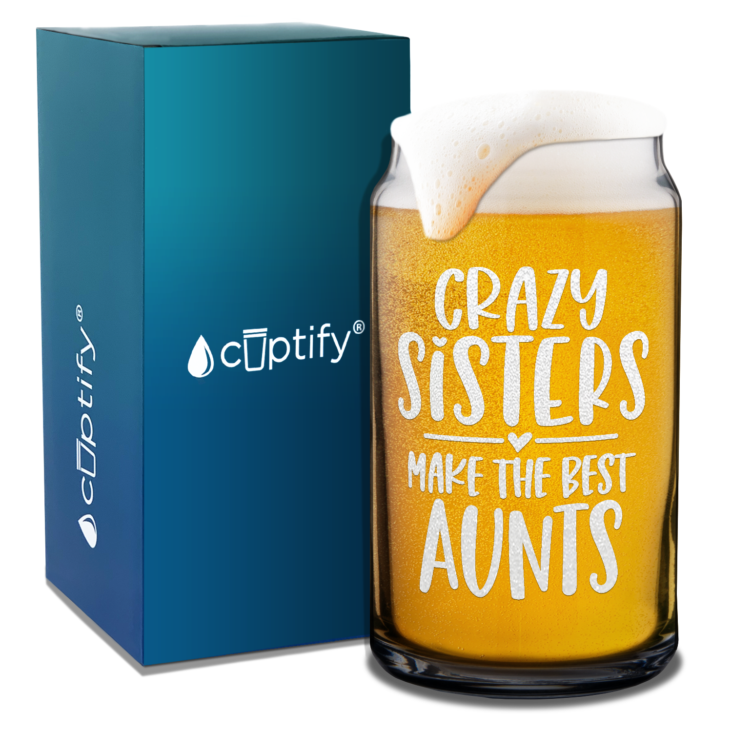  Crazy Sisters Best Aunts  Etched on 16 oz Beer Glass Can