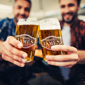  Personalized Groomsmen Etched on 16 oz Beer Glass Can