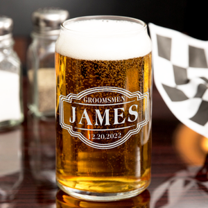 Personalized Groomsmen Etched on 16 oz Beer Glass Can