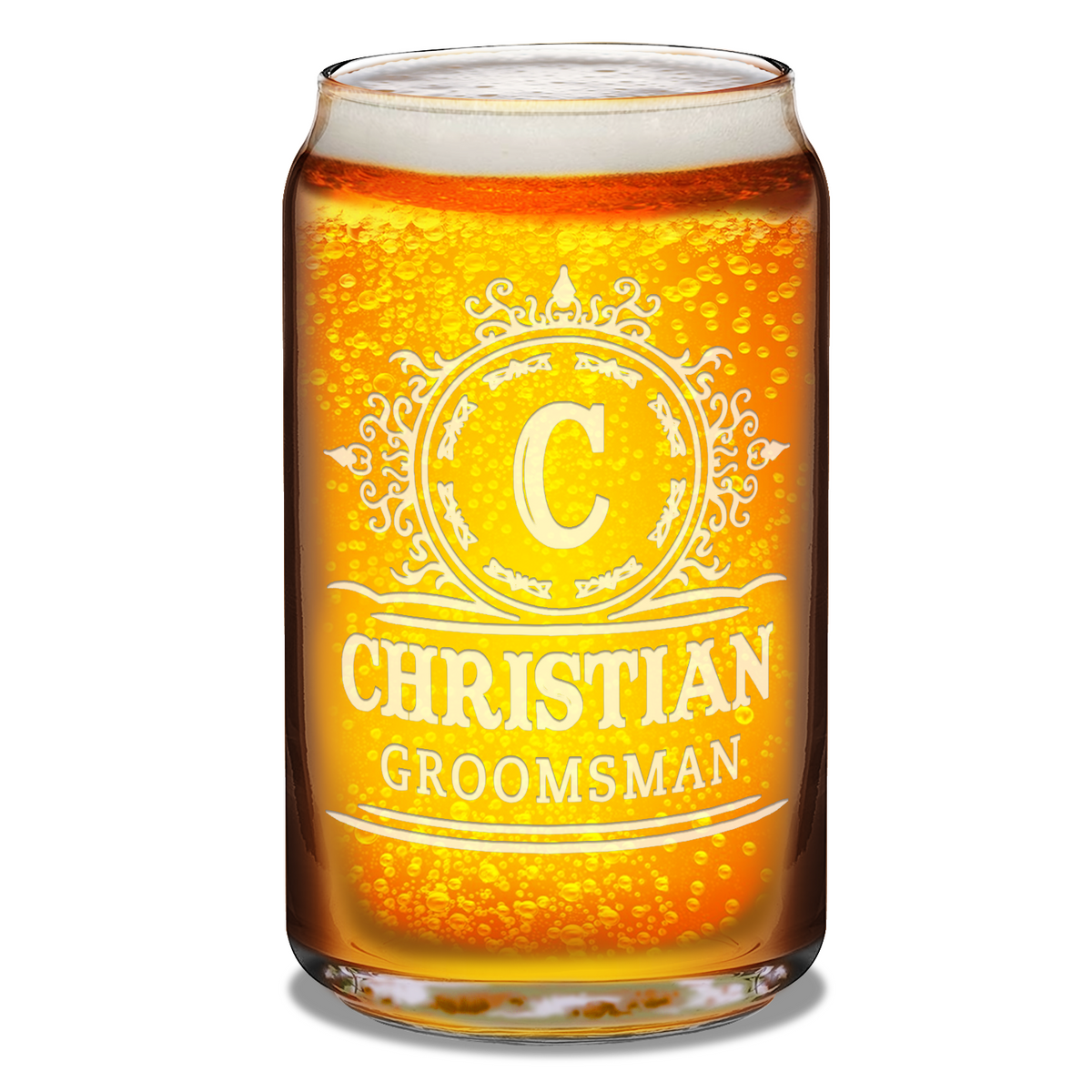  Personalized Groomsman Initial Etched on 16 oz Beer Glass Can