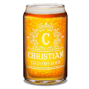  Personalized Groomsman Initial Etched on 16 oz Beer Glass Can