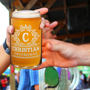  Personalized Groomsman Initial Etched on 16 oz Beer Glass Can