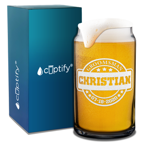  Personalized Groomsman Etched on 16 oz Beer Glass Can