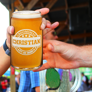  Personalized Groomsman Etched on 16 oz Beer Glass Can