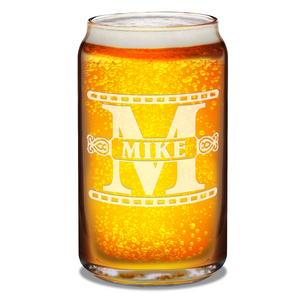  Personalized Monogram Initial Groomsmen Etched on 16 oz Beer Glass Can