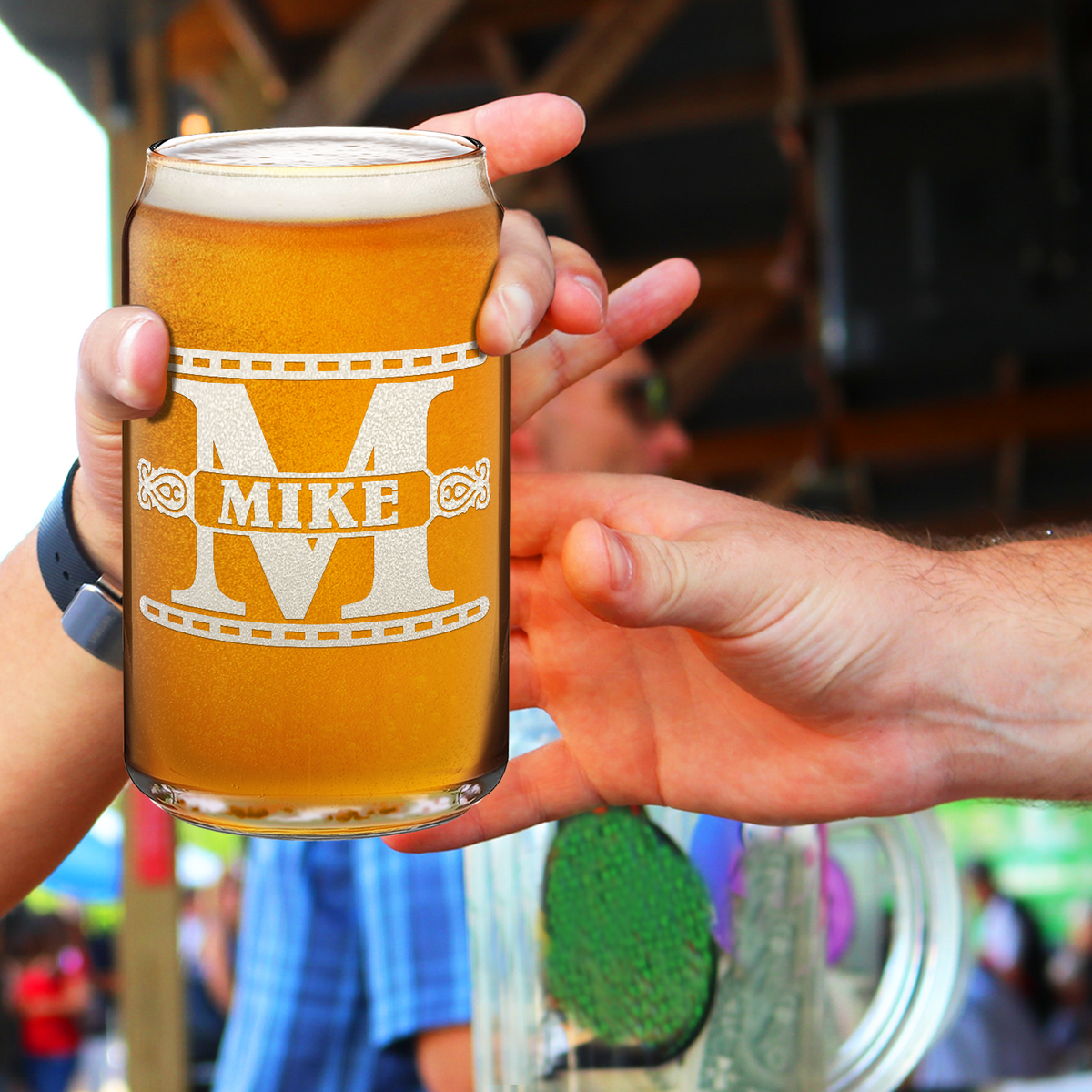  Personalized Monogram Initial Groomsmen Etched on 16 oz Beer Glass Can