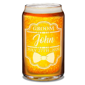  Personalized Groom Etched on 16 oz Beer Glass Can