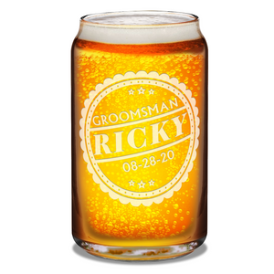  Personalized Groomsman Crest Etched on 16 oz Beer Glass Can