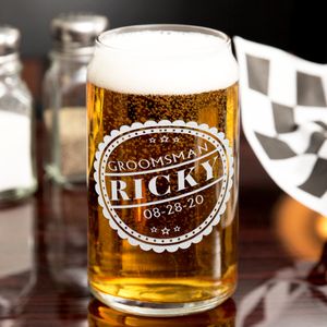  Personalized Groomsman Crest Etched on 16 oz Beer Glass Can
