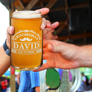  Personalized Groomsman with Mustache Etched on 16 oz Beer Glass Can