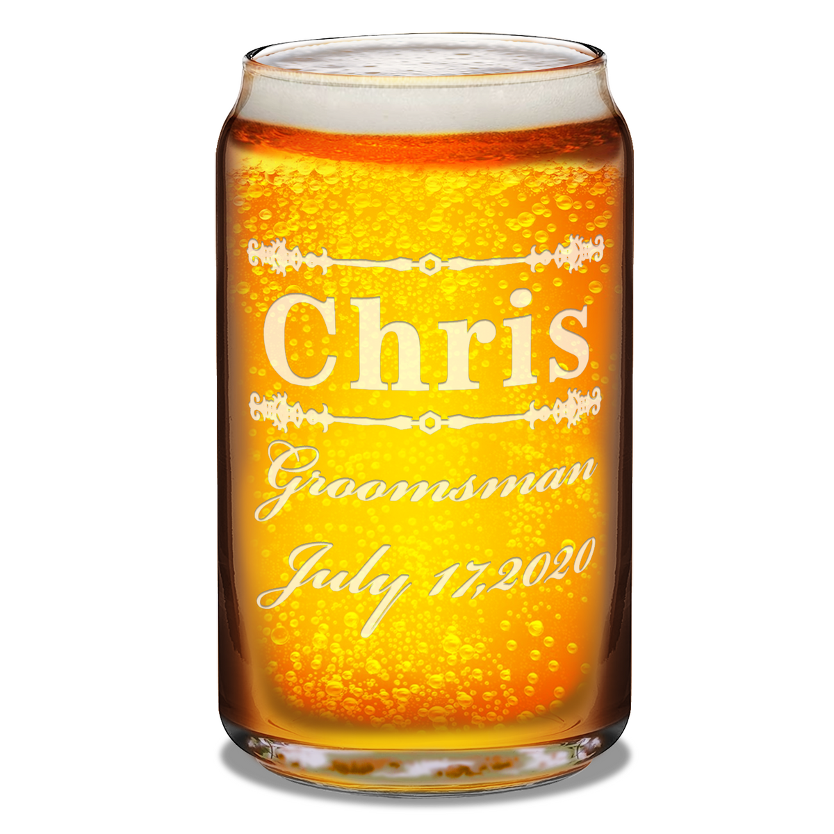  Personalized Groomsman Elegant Etched on 16 oz Beer Glass Can