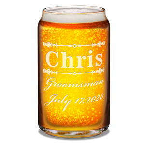  Personalized Groomsman Elegant Etched on 16 oz Beer Glass Can