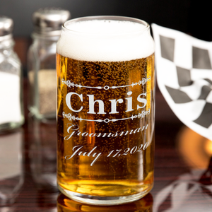  Personalized Groomsman Elegant Etched on 16 oz Beer Glass Can