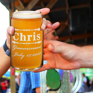  Personalized Groomsman Elegant Etched on 16 oz Beer Glass Can