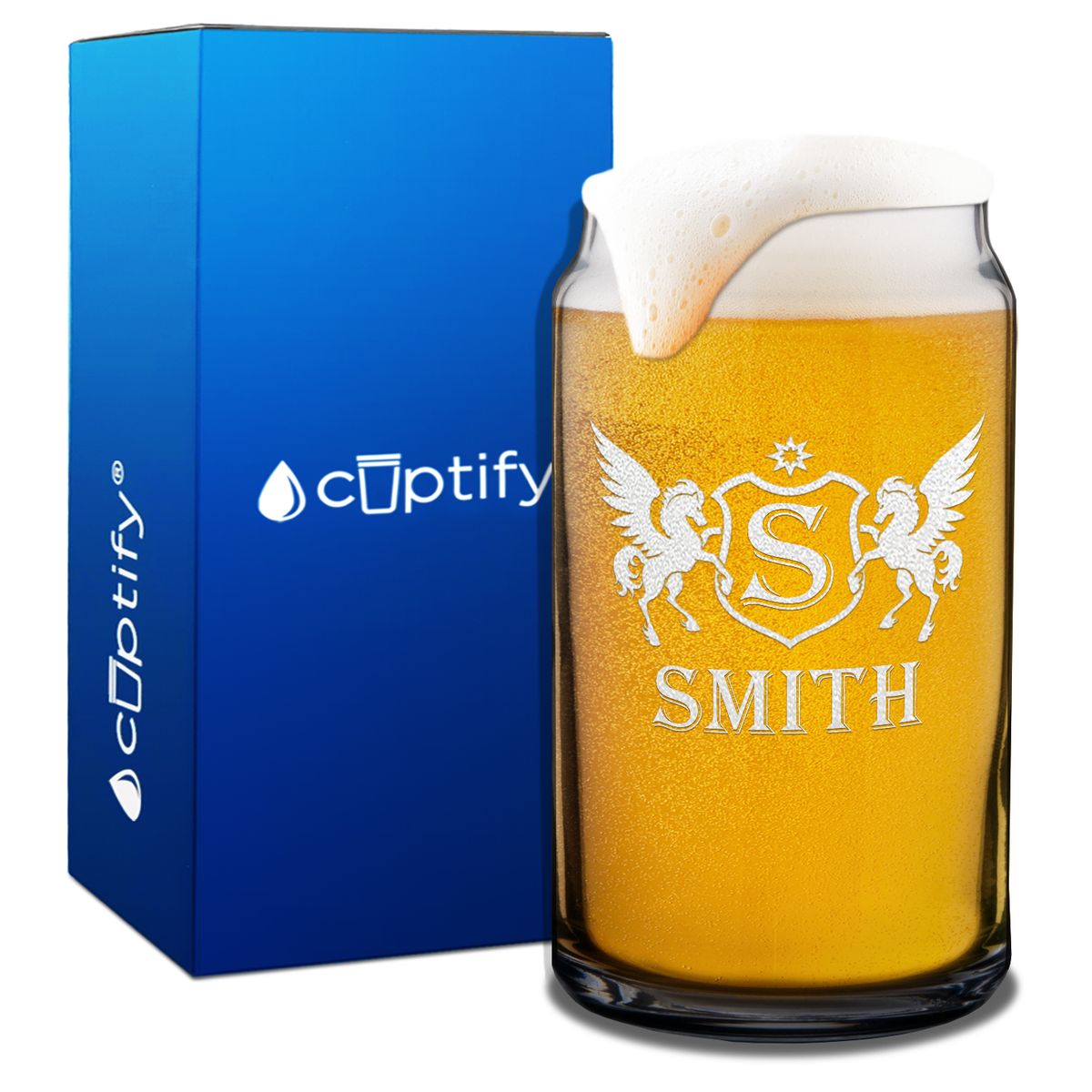 Personalized Pegasus Etched 16oz Glass Can