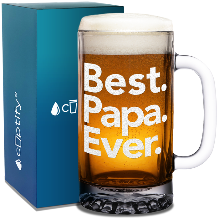 Best. Papa. Ever. Etched on 16 oz Beer Mug Glass