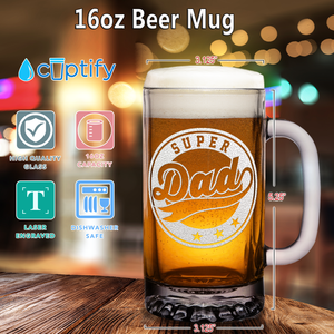 Super Dad 16 oz Beer Mug Glass