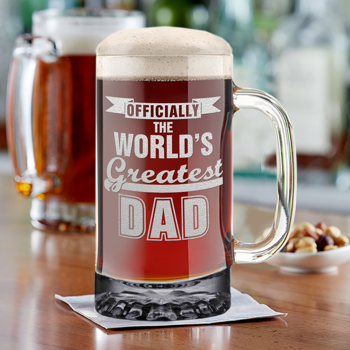 Officially World's Greatest Dad 16 oz Beer Mug Glass