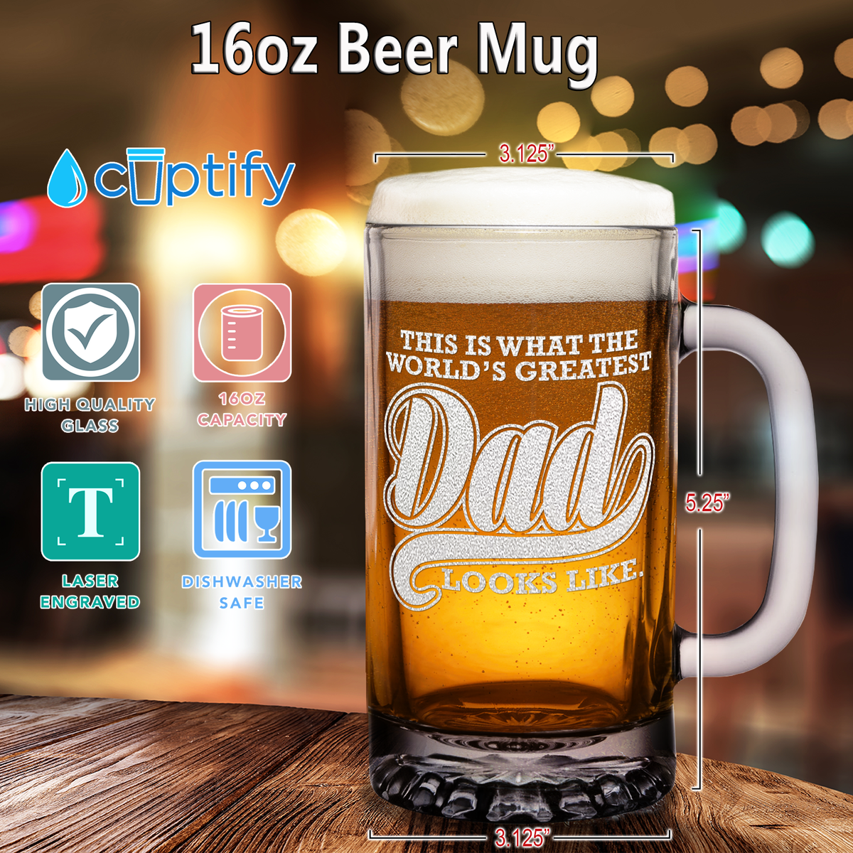 World's Greatest Dad 16 oz Beer Mug Glass