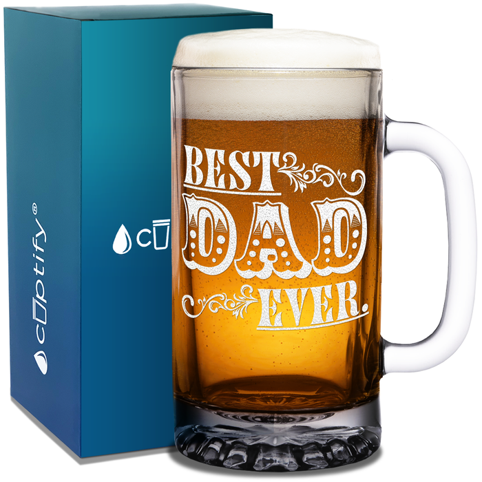 Best Dad Ever Design Etched on 16 oz Beer Mug Glass