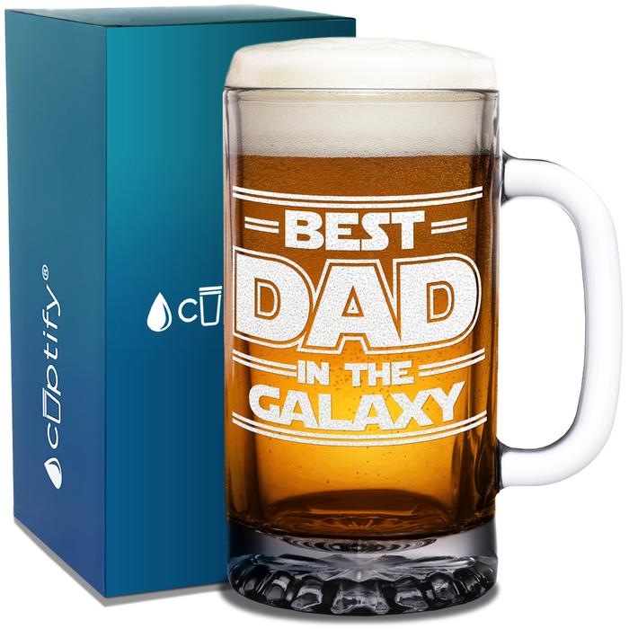 Best Dad In The Galaxy Etched on 16 oz Beer Mug Glass