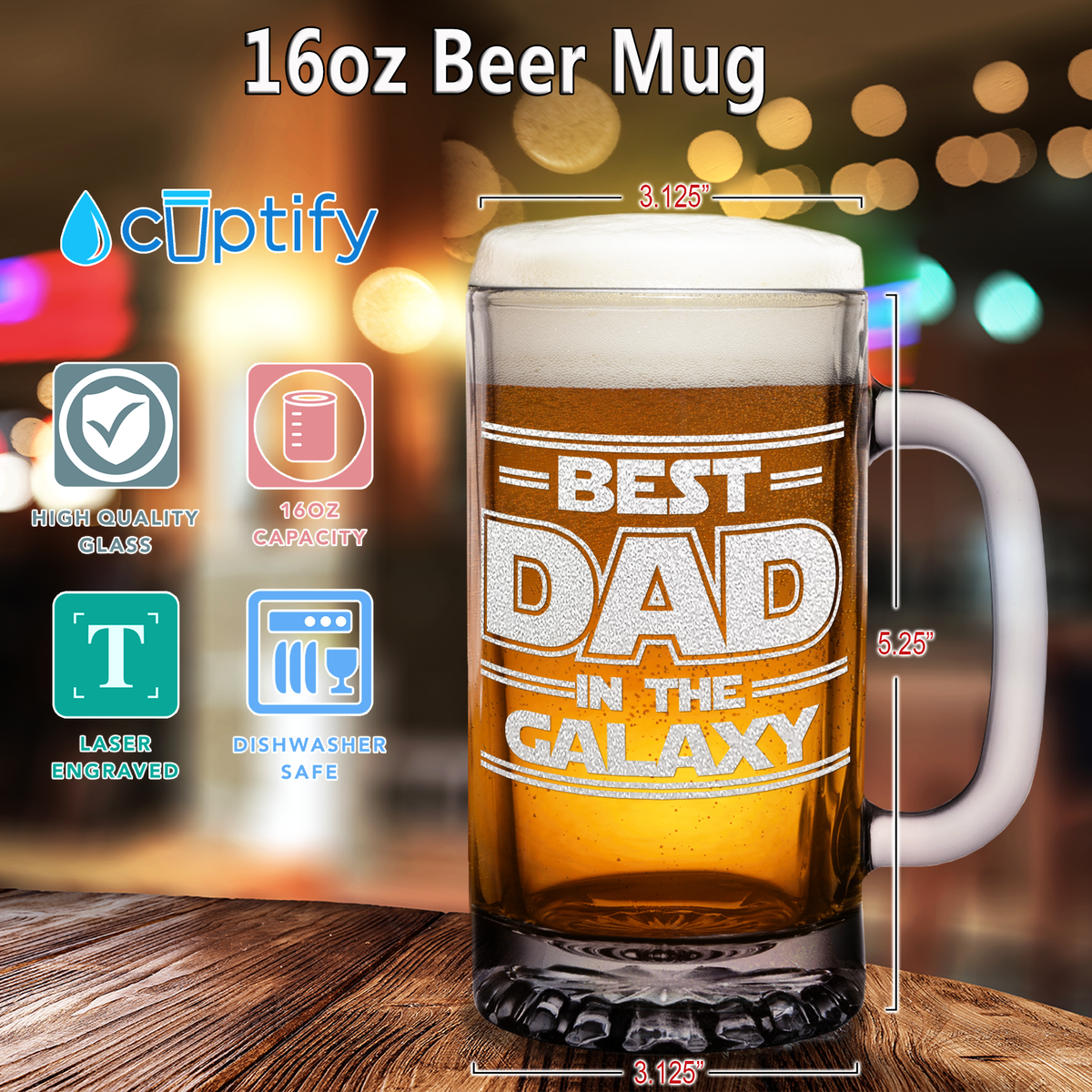 Best Dad In The Galaxy 16 oz Beer Mug Glass