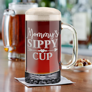 Mommy's Sippy Cup Arrow Etched 16 oz Beer Mug Glass