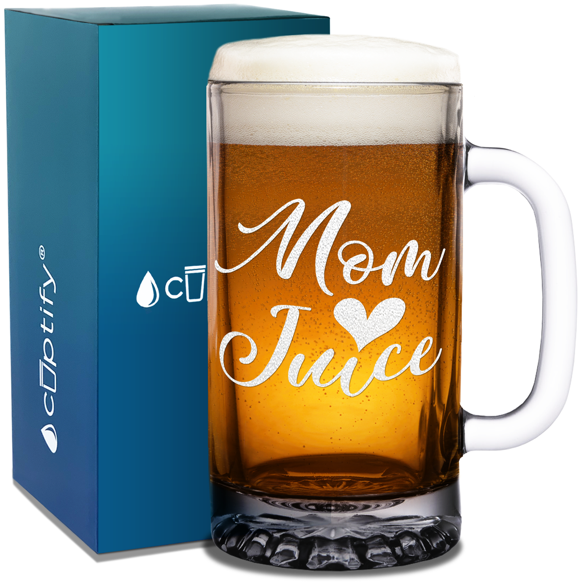 Mom Juice Etched 16 oz Beer Mug Glass