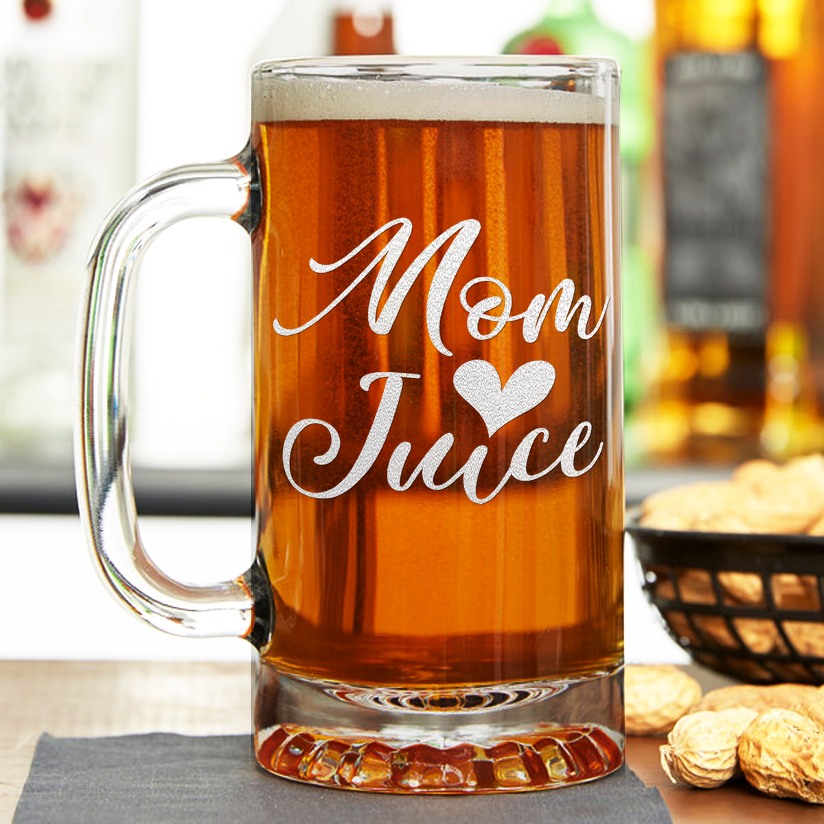 Mom Juice Etched 16 oz Beer Mug Glass