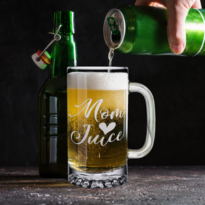 Mom Juice Etched 16 oz Beer Mug Glass