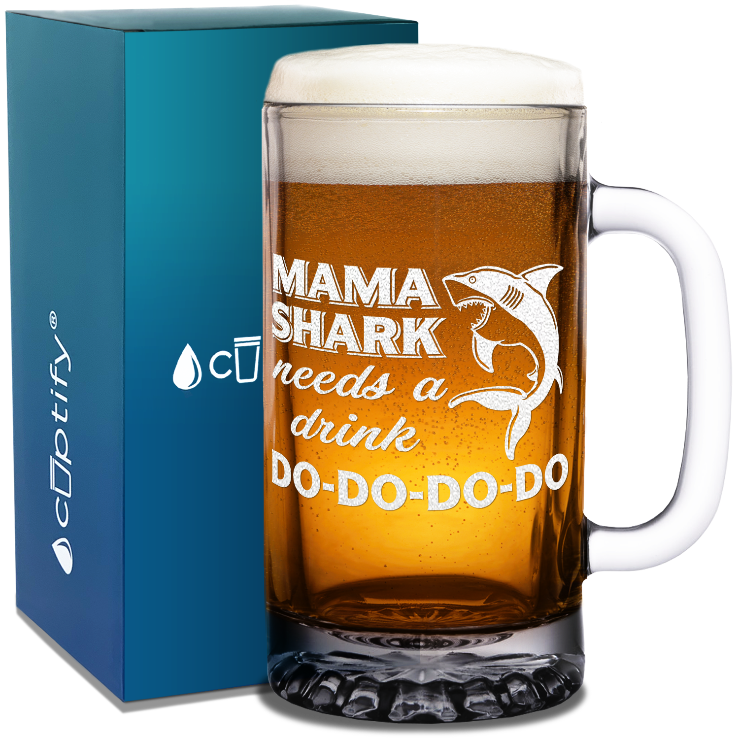 Mama Shark Needs a Drink Etched 16 oz Beer Mug Glass