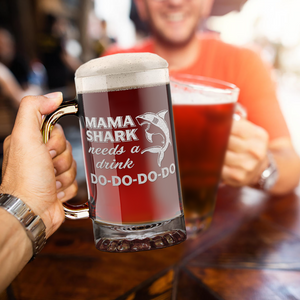 Mama Shark Needs a Drink Etched 16 oz Beer Mug Glass