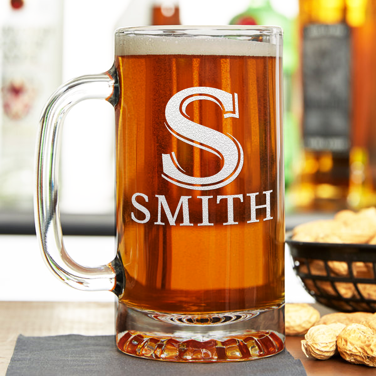personalized monogram, monogram, Monogrammed Beer Mugs Initial and Name Laser Engraved on 16 oz Glass Mug