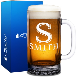 Personalized Initial and Name Etched on 16 oz Glass Mug