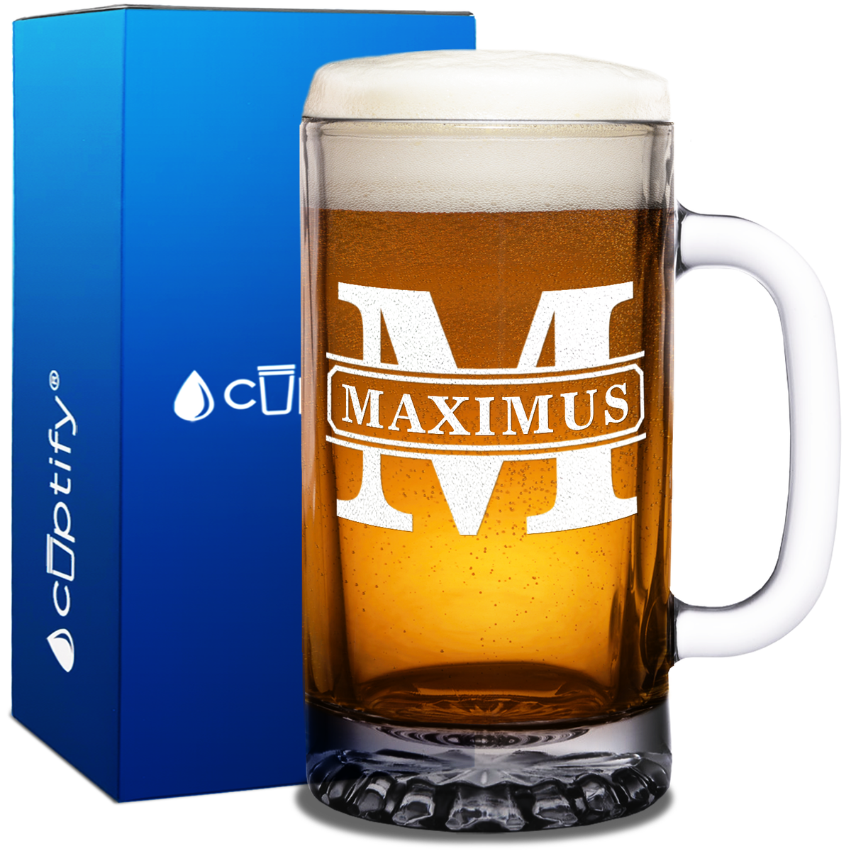 Personalized Vintage Block Etched 16oz Beer Glass Mug