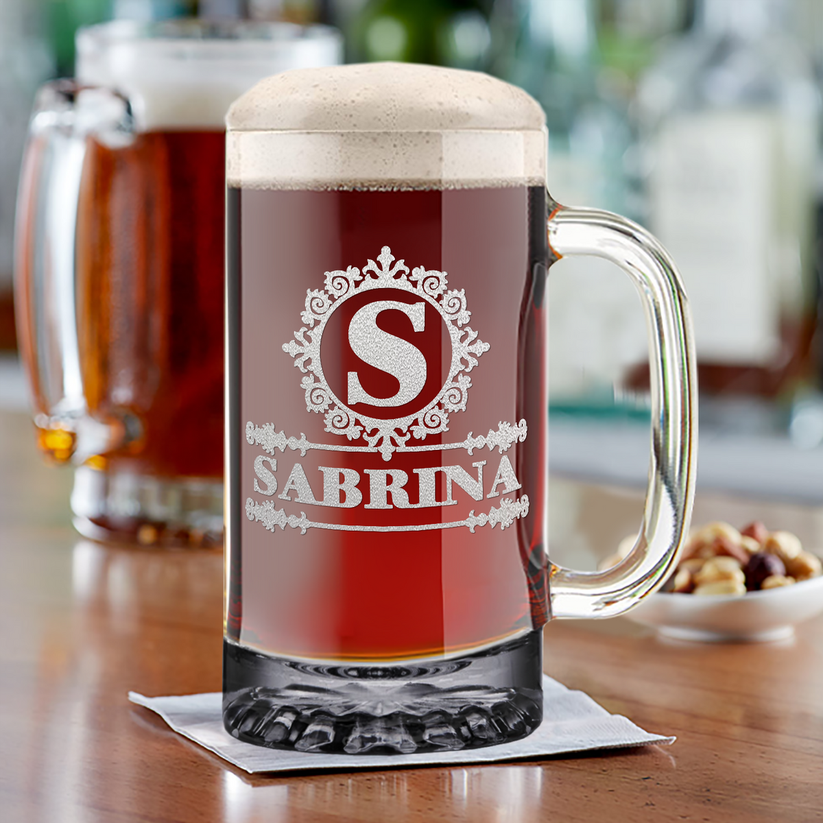 Personalized Ultramodern Monogram Laser Engraved on 16 oz Glass Mug