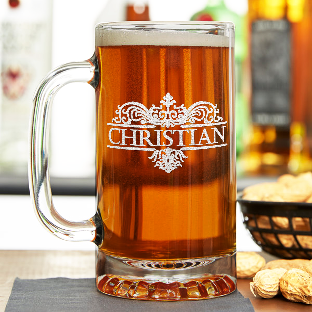 Personalized Vestige Monogram Laser Engraved on 16 oz Glass Mug