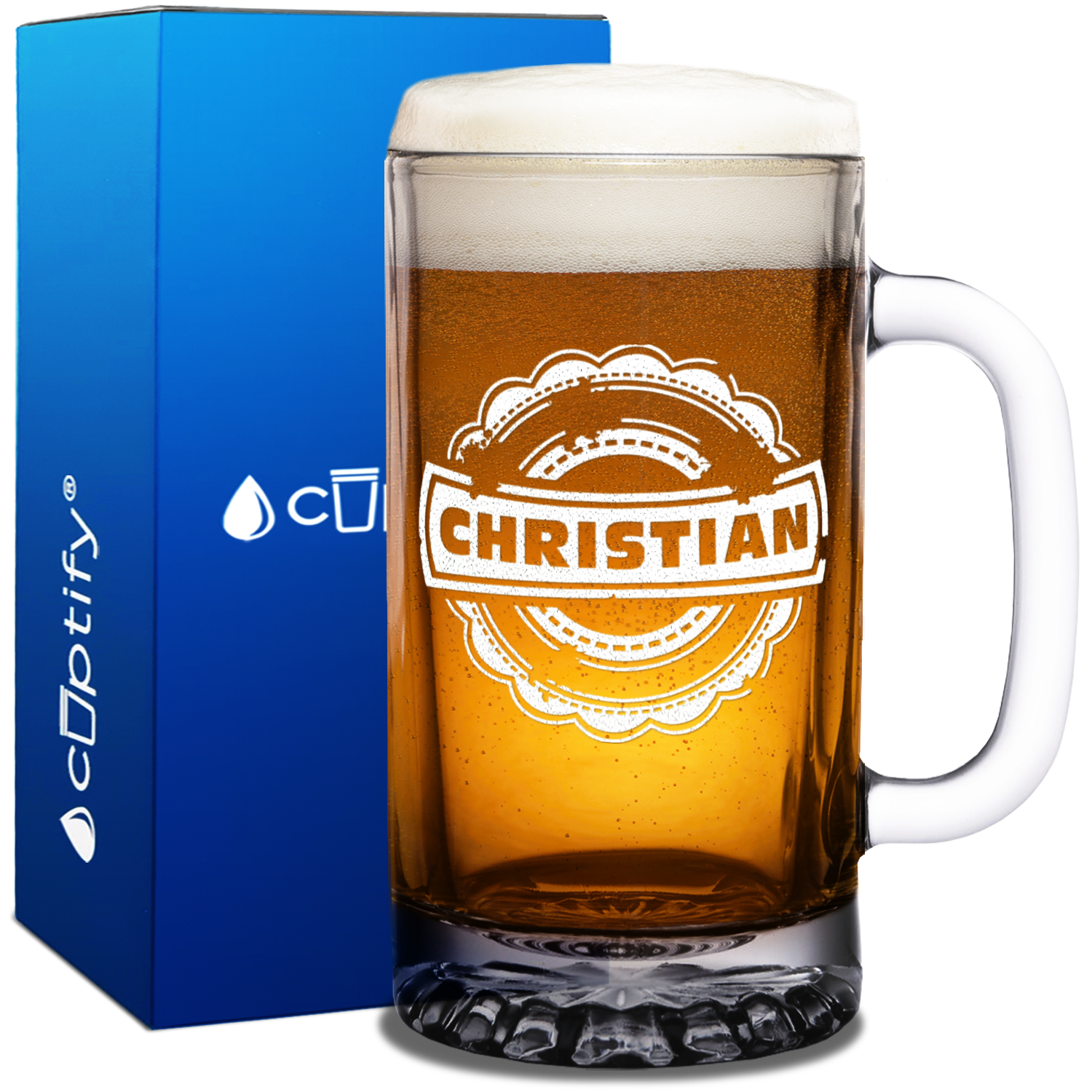 Personalized Asperous Etched 16oz Beer Glass Mug