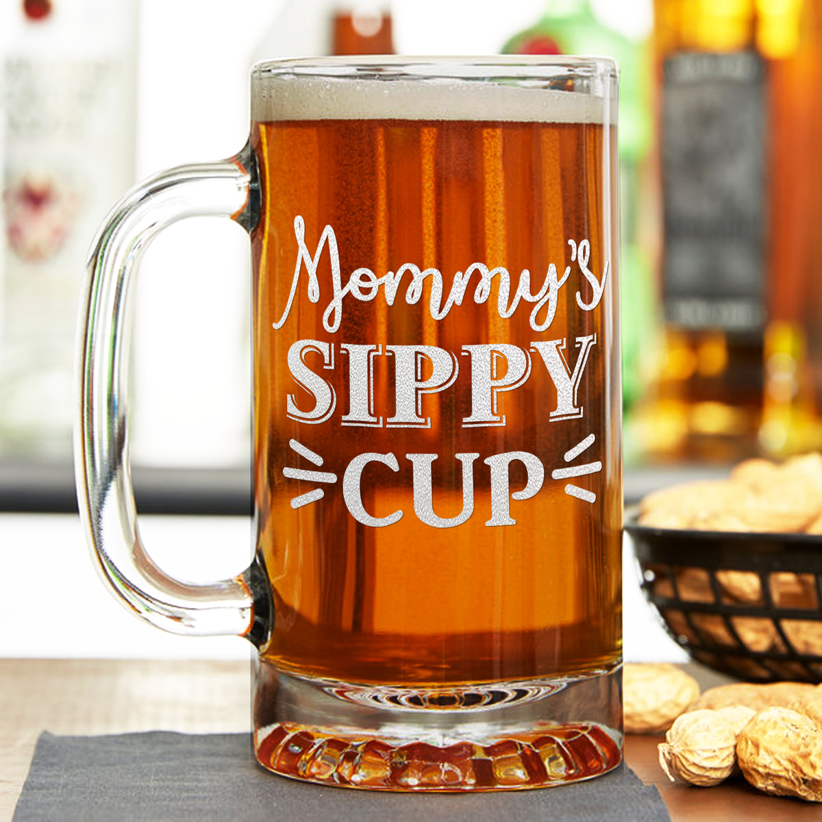 Mommy's Sippy Cup Etched 16 oz Beer Mug Glass