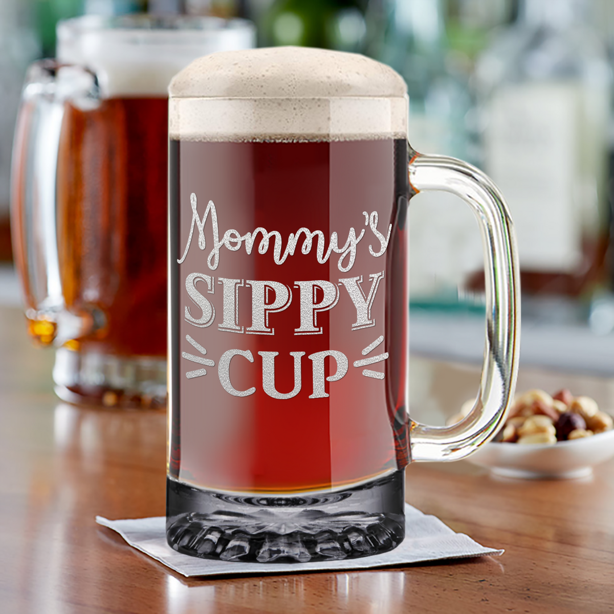 Mommy's Sippy Cup Etched 16 oz Beer Mug Glass