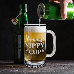 Mommy's Sippy Cup Etched 16 oz Beer Mug Glass