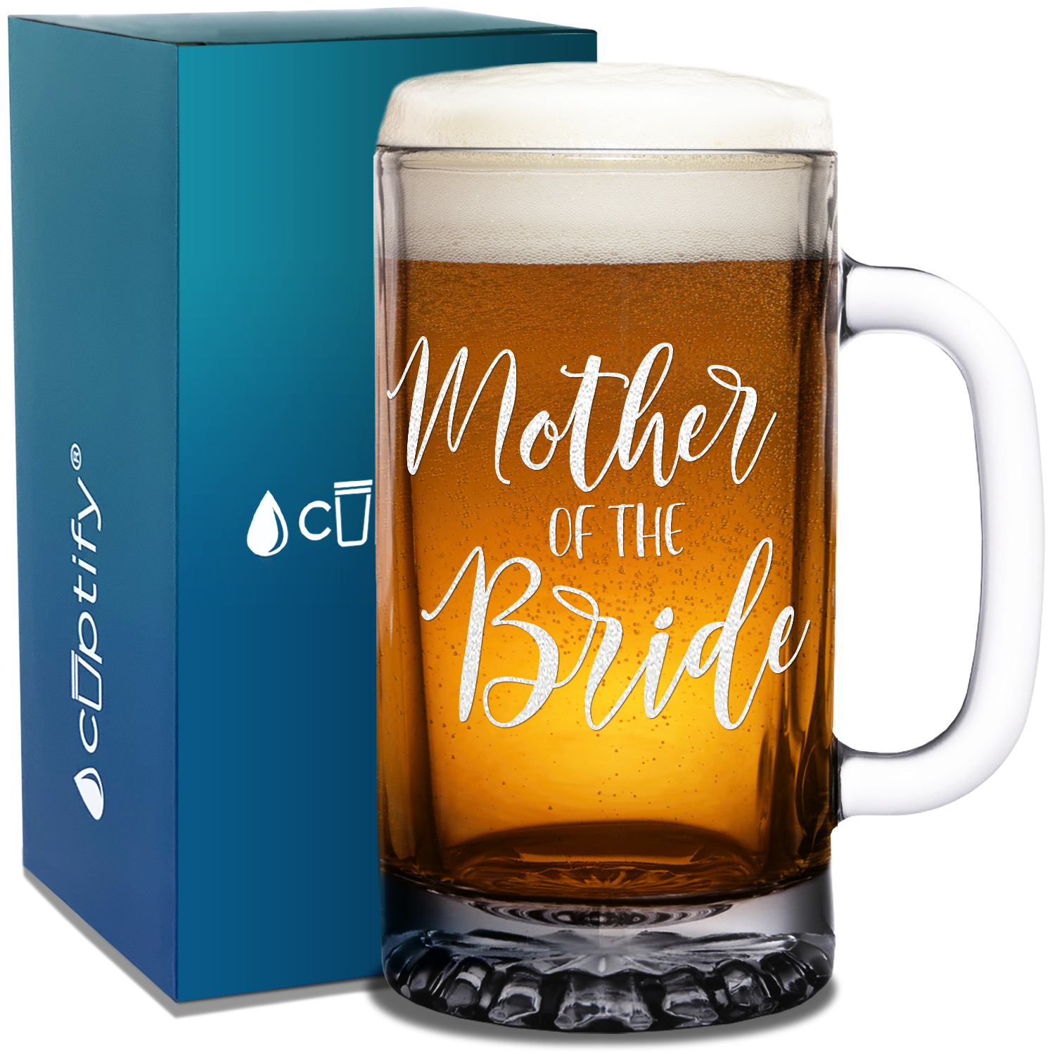 Mother of the Bride Etched 16 oz Beer Mug Glass