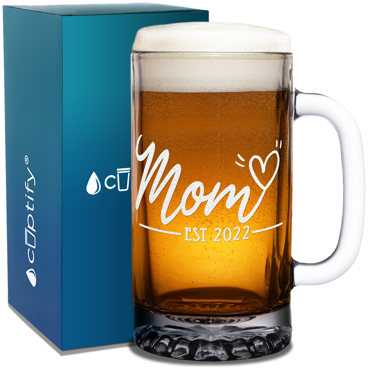 Mom Hear Established 2022 16 oz Beer Mug Glass