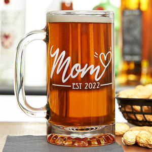 Mom Hear Established 2022 16 oz Beer Mug Glass