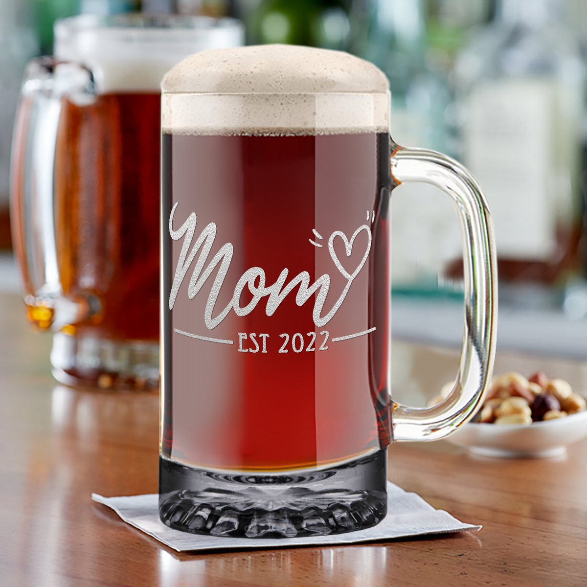 Mom Hear Established 2022 16 oz Beer Mug Glass