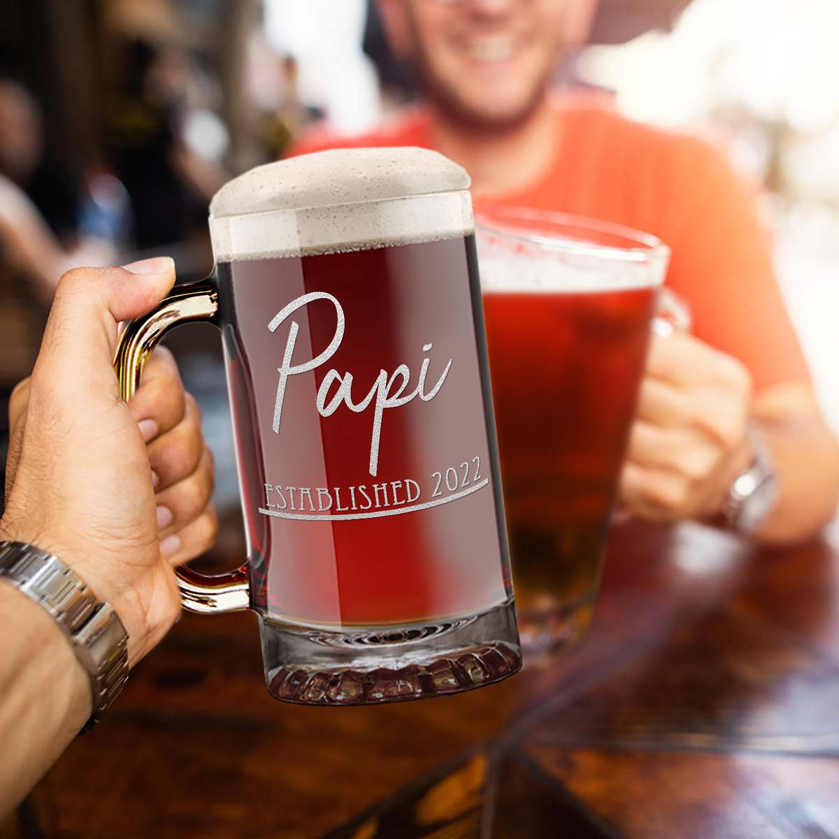 Papi Established 2022 16 Beer Mug Glass